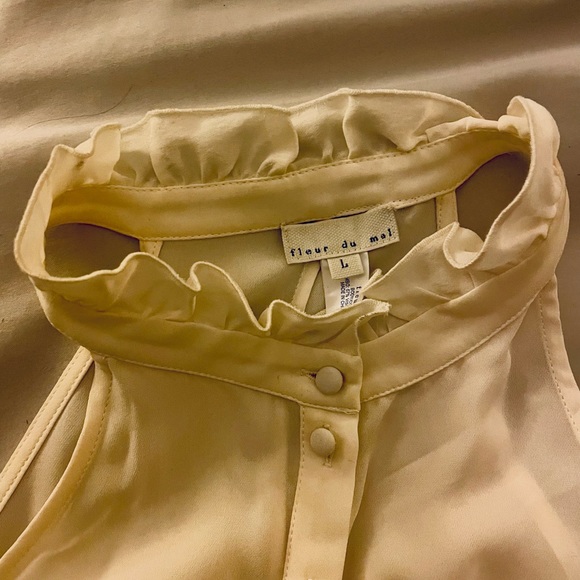 Fleur Du Mal • Ruffle BodySuit Blouse • 100% Silk • Off White • Size 8/10 - Picture 6 of 8